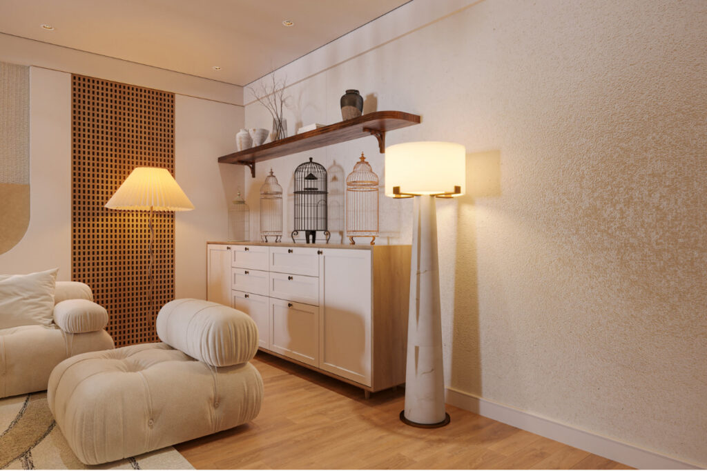 Warm ambient lighting creating a calm and relaxing living room